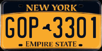 NY license plate GOP3301