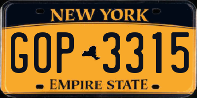 NY license plate GOP3315