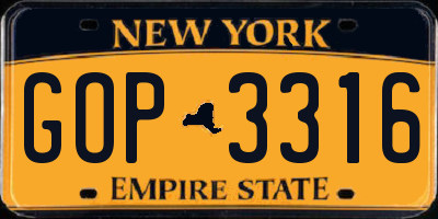 NY license plate GOP3316