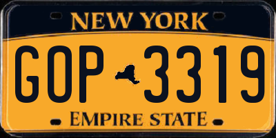 NY license plate GOP3319