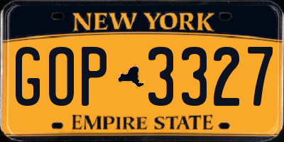 NY license plate GOP3327