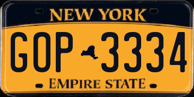 NY license plate GOP3334