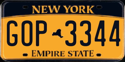 NY license plate GOP3344