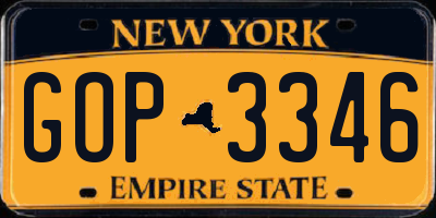 NY license plate GOP3346