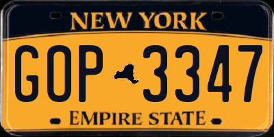 NY license plate GOP3347