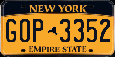 NY license plate GOP3352