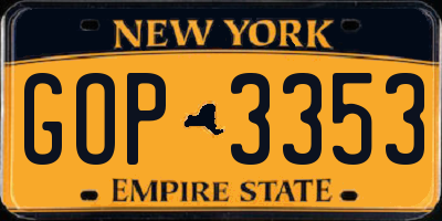 NY license plate GOP3353