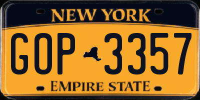 NY license plate GOP3357