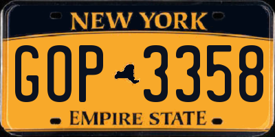 NY license plate GOP3358