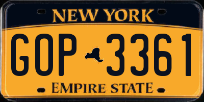 NY license plate GOP3361