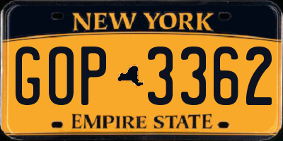 NY license plate GOP3362