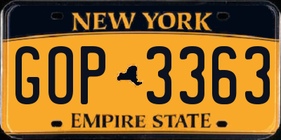 NY license plate GOP3363