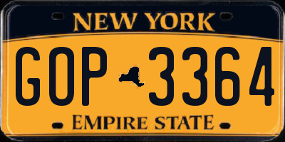 NY license plate GOP3364
