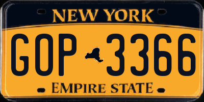 NY license plate GOP3366