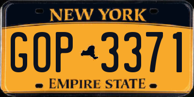 NY license plate GOP3371
