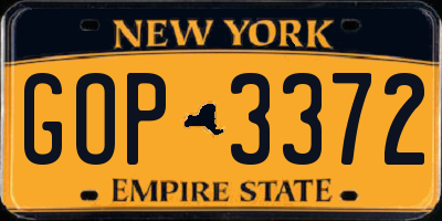 NY license plate GOP3372
