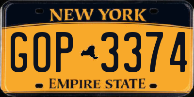 NY license plate GOP3374