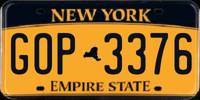 NY license plate GOP3376
