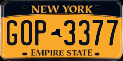 NY license plate GOP3377