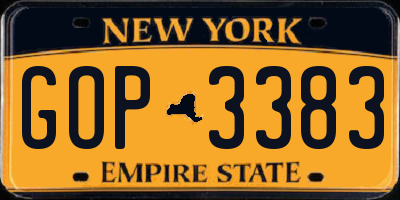 NY license plate GOP3383