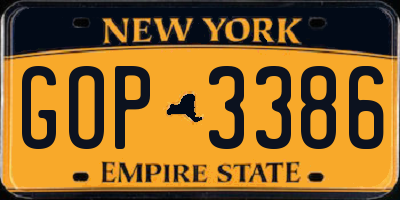 NY license plate GOP3386