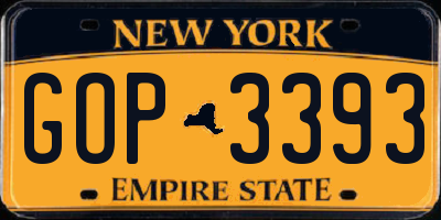 NY license plate GOP3393