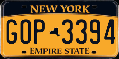 NY license plate GOP3394