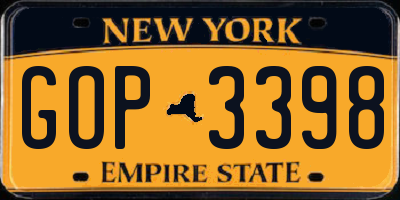 NY license plate GOP3398