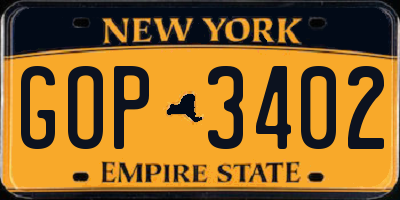 NY license plate GOP3402