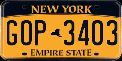 NY license plate GOP3403