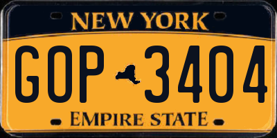 NY license plate GOP3404