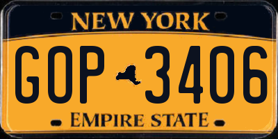 NY license plate GOP3406