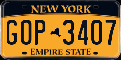 NY license plate GOP3407