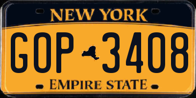NY license plate GOP3408