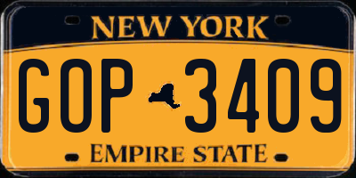 NY license plate GOP3409