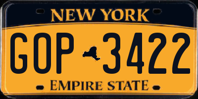 NY license plate GOP3422