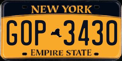 NY license plate GOP3430