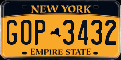NY license plate GOP3432