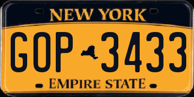NY license plate GOP3433