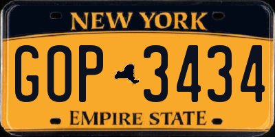 NY license plate GOP3434