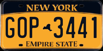 NY license plate GOP3441