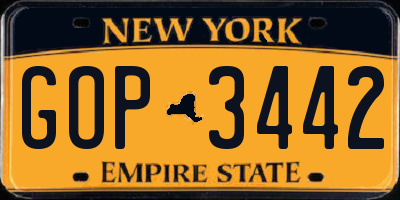 NY license plate GOP3442