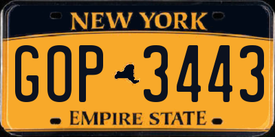 NY license plate GOP3443