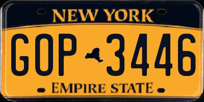 NY license plate GOP3446