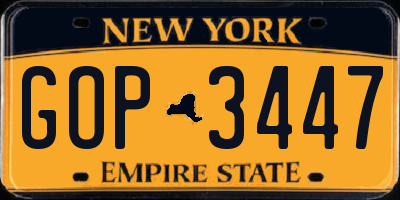 NY license plate GOP3447