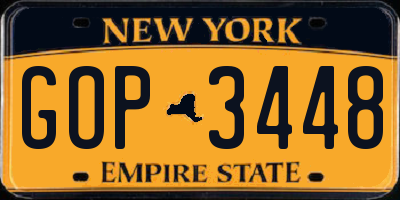 NY license plate GOP3448