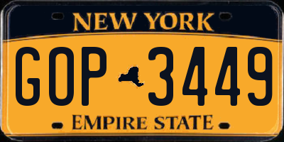 NY license plate GOP3449