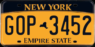 NY license plate GOP3452