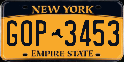 NY license plate GOP3453