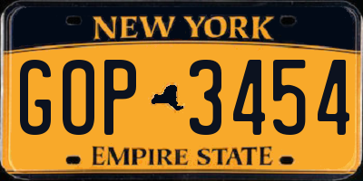 NY license plate GOP3454
